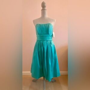 NEW David's Bridal Strapless Teal Polished Cotton Mini Dress Size 10